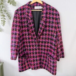 Eric Vtg Blazer Dark Academia Mohair Blend Wool Tweed Check Plaid Pink Purple 10